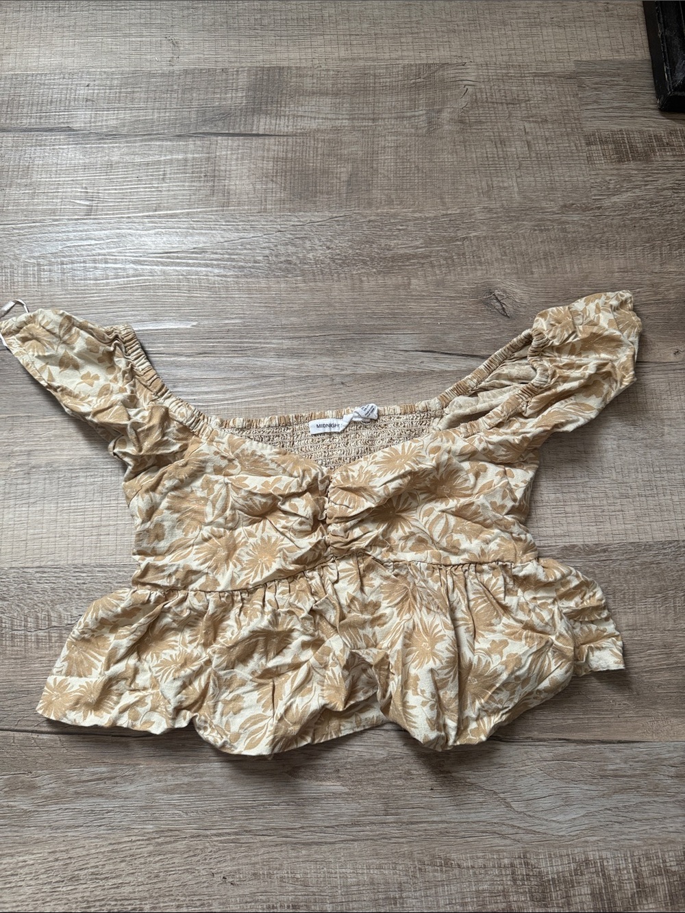 Women's Beige Floral Tie-Front Crop Top